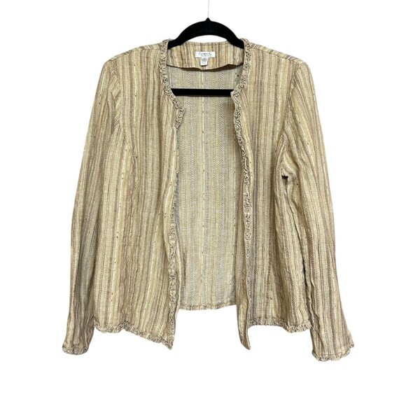 Vintage Linen Blend Womens Jacket Size 18 Neutral Padded Shoulder Textured - Picture 1 of 6